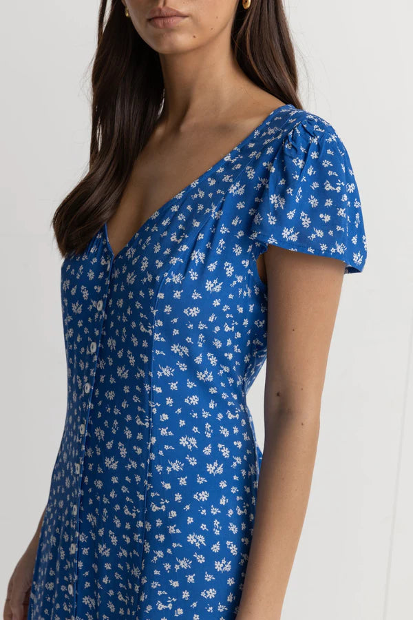 Elodie Floral Cap Sleeve Midi Dress - Blue