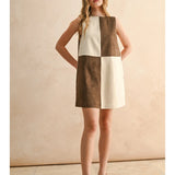 Suede Color Contrasted Shift Dress