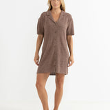 Abby Knit Shirt Dress - Almond