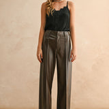 Pintuck Pleather Wide Leg Pant