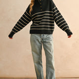 Striped Half Button Up Sweater