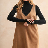 V-Neck Suede Shift Dress