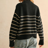 Striped Half Button Up Sweater