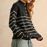 Striped Half Button Up Sweater