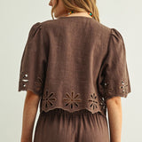 Embroidered Tie Front Top