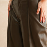 Pintuck Pleather Wide Leg Pant