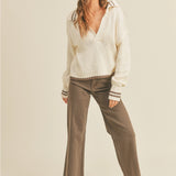 Straight Wide Leg Pant - Brown