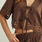 Embroidered Tie Front Top