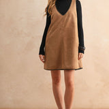 V-Neck Suede Shift Dress