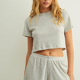 Waffle Crop Top - Heather Grey