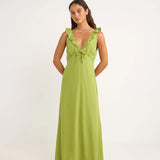 Mila Ruffle Maxi Robe- Matcha