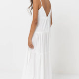 Classic tiered midi dress- white