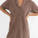 Abby Knit Shirt Dress - Almond