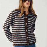 Mertice Cardigan - Brown Blue Stripe
