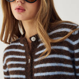 Mertice Cardigan - Brown Blue Stripe