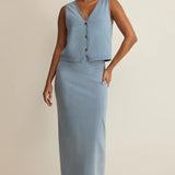 Noelle Jersey Denim Top - Ocean
