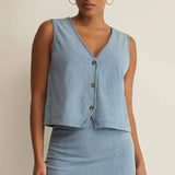 Noelle Jersey Denim Top - Ocean