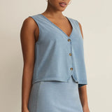 Noelle Jersey Denim Top - Ocean