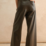 Pintuck Pleather Wide Leg Pant