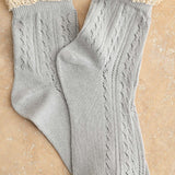 Net Pointelle Crochet Trim Socks - Grey