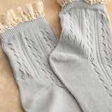 Net Pointelle Crochet Trim Socks - Grey