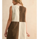 Suede Color Contrasted Shift Dress