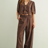 Embroidered Tie Front Top