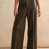Pintuck Pleather Wide Leg Pant