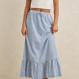 Lola Check Tiered Maxi Skirt - Blue