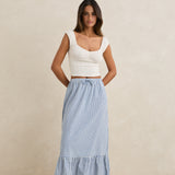 Lola Check Tiered Maxi Skirt - Blue