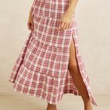 Chelsea Check Tiered Maxi Skirt - Plum