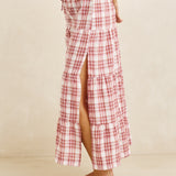 Chelsea Check Tiered Maxi Skirt - Plum