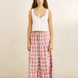 Chelsea Check Tiered Maxi Skirt - Plum