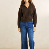 Quincy Zip Knit - Chocolate