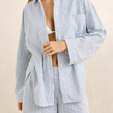 Vista Stripe Oversized Shirt - Blue