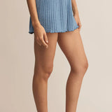 Dawn Smocked Rib Short - Oceanic Blue